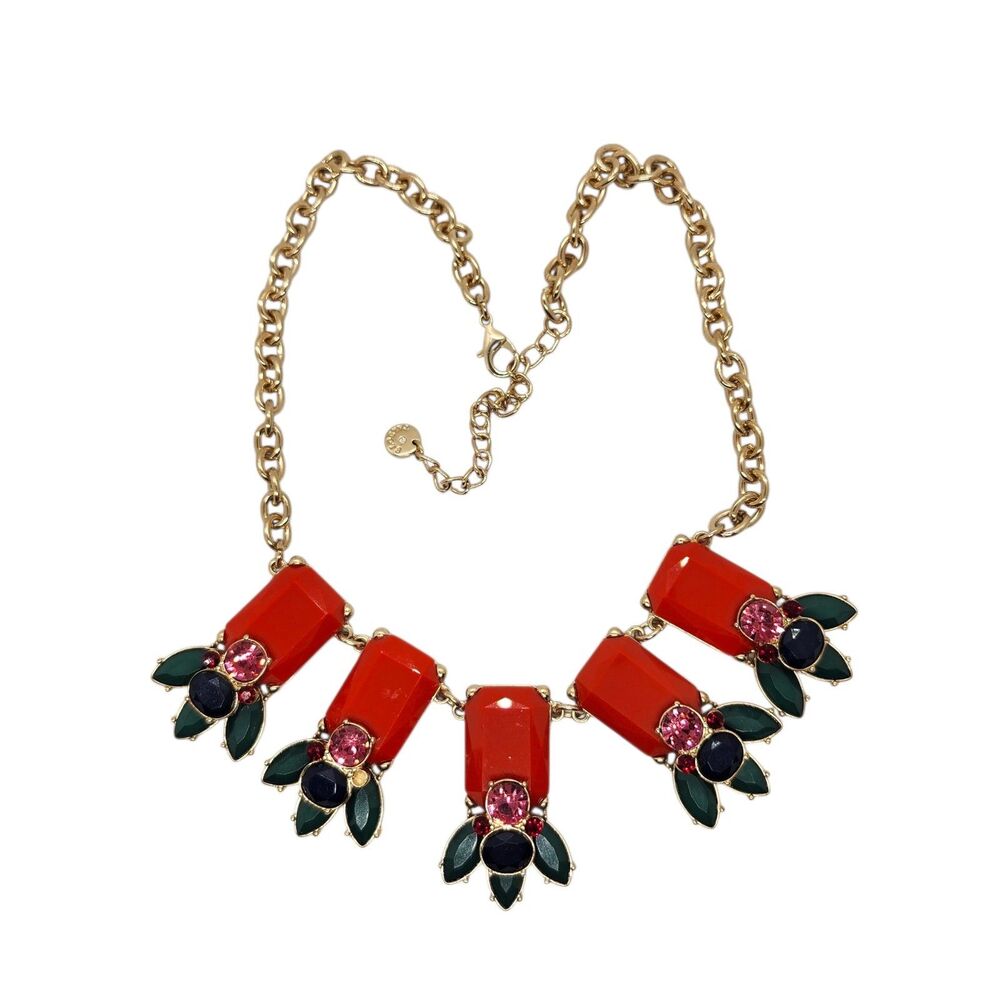 Talbots Rose Gold Toned Statement Necklace Orange Pink Green Blue Tones 18"-20"